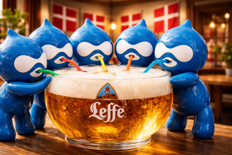 Drupal logos sipping beer