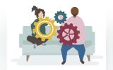 Illustration of a couple characters with cogwheels