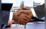 two hands of professionals shaking hands and different values in connection with governance